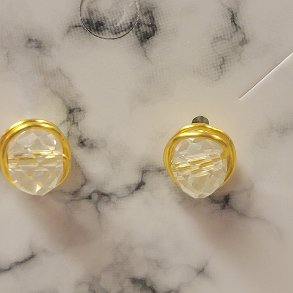 Gold and Clear Crystal Stone Post Earrings - Picture 3 of 10